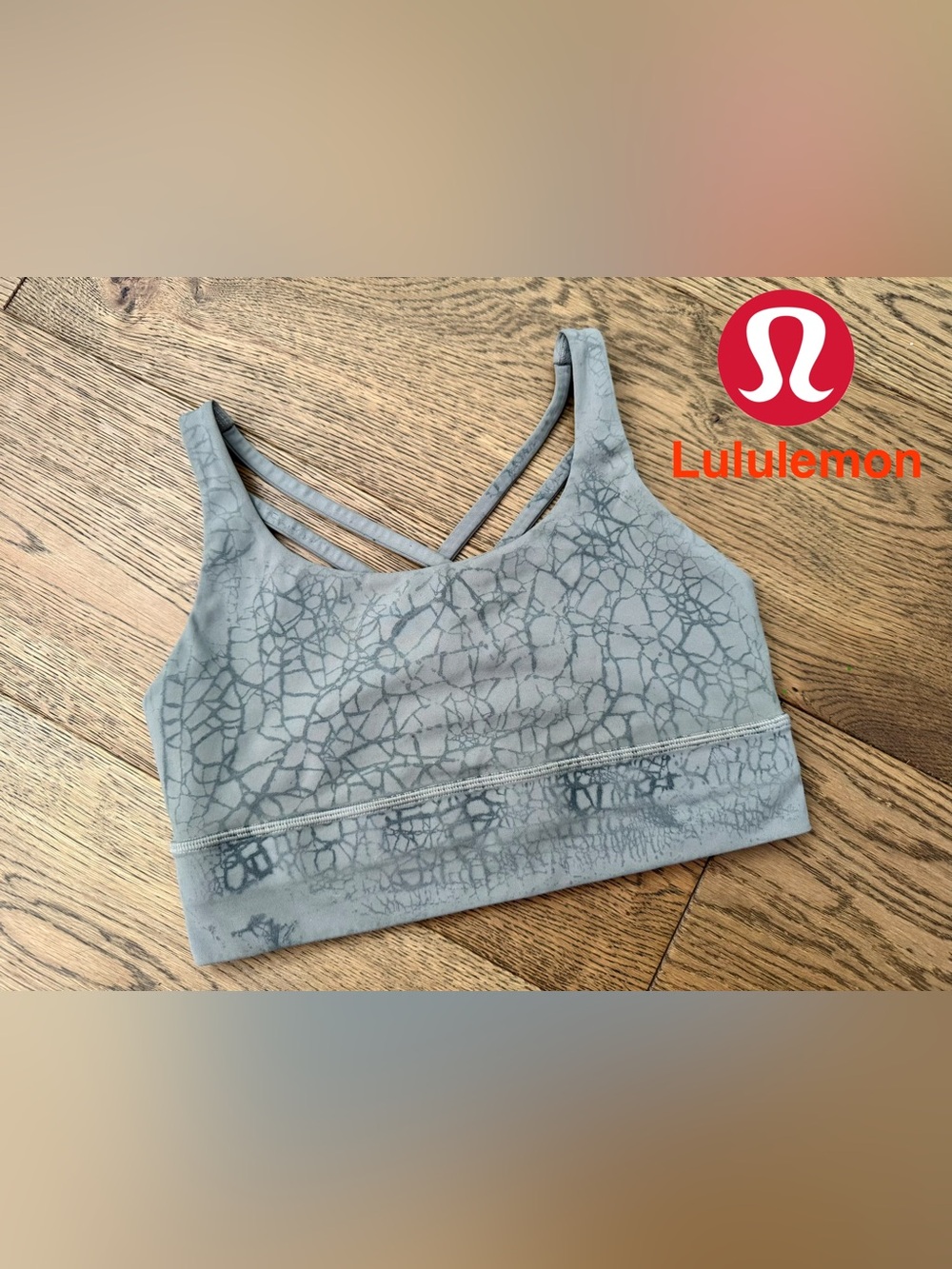 Lululemon Energy Bra Long Line Size 6 Thread Dye Rover Black Crackle Print